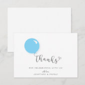 Eerste verjaardag blauwe ballon bedankje bedankkaart (Voorkant / Achterkant)