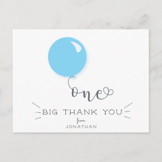 Eerste verjaardag Blauwe Ballon Bedankkaart Briefkaart