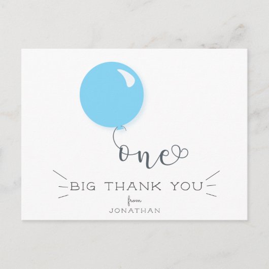 Eerste verjaardag Blauwe Ballon Bedankt kaart (Voorkant)