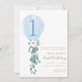 Eerste verjaardag Blauwe Ballon Kaart (Voorkant)