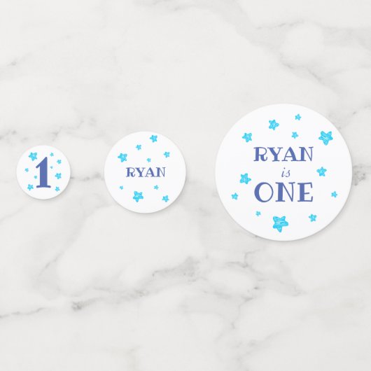 Eerste verjaardag blauwe foto verjaardagsfeestje confetti (Achterkanten)