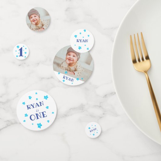 Eerste verjaardag blauwe foto verjaardagsfeestje confetti (Groep)