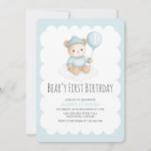 Eerste verjaardag blauwe teddybeer Beary Kaart (Voorkant)