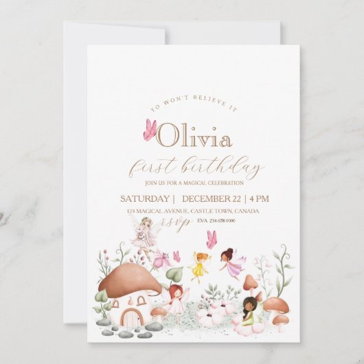 Eerste verjaardag Bloemen Feeën Pixie Meisjes   Kaart (Voorkant)