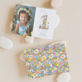 Eerste Verjaardag Bloemen Nummer 1 Foto uitnodigin Kaart