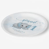 Eerste verjaardag Blue Elephant Boy 1e verjaardag Papieren Bordje (Gekanteld)