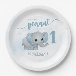 Eerste verjaardag Blue Elephant Boy 1e verjaardag Papieren Bordje