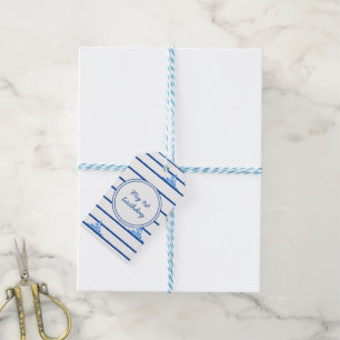 Eerste verjaardag Blue Sail Boat en Stripes Favor Cadeaulabel