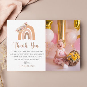 Eerste verjaardag Bohemian Floral Rainbow Pastel Bedankkaart