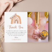 Eerste verjaardag Bohemian Floral Rainbow Pastel Bedankkaart