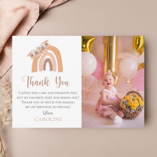 Eerste verjaardag Bohemian Floral Rainbow Pastel Bedankkaart