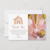 Eerste verjaardag Bohemian Floral Rainbow Pastel Bedankkaart (Voorkant)
