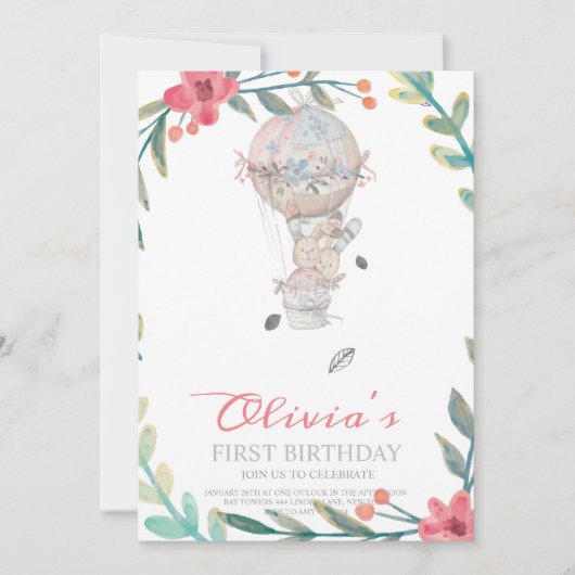Eerste verjaardag Boho Hete luchtballon verjaardag Kaart (Voorkant)