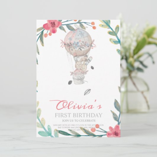Eerste verjaardag Boho Hete luchtballon verjaardag Kaart (Staand voorkant)
