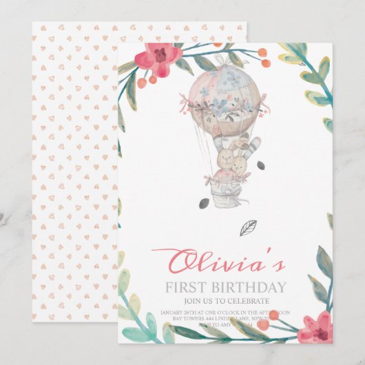 Eerste verjaardag Boho Hete luchtballon verjaardag Kaart (Voorkant / Achterkant)