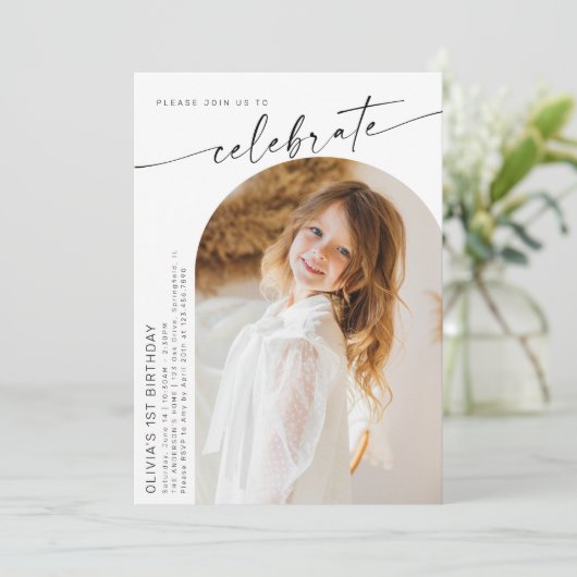 Eerste verjaardag, Boho Photo BIverjaardag Kaart (Staand voorkant)