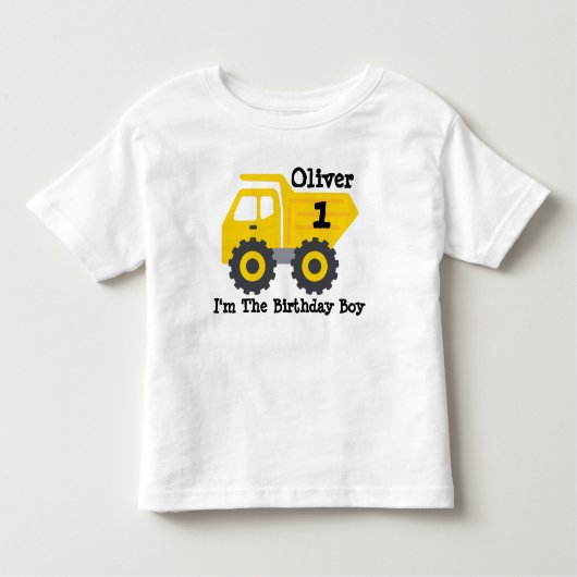 Eerste Verjaardag Boy Yellow Dump Truck Kinder Shirts (Voorkant)