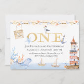 Eerste verjaardag boys Nautical Blue Lighthouse (Voorkant)