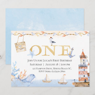 Eerste verjaardag boys Nautical Blue Lighthouse