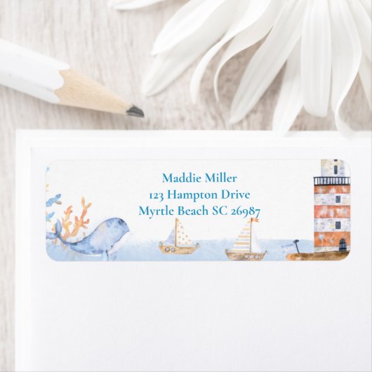 Eerste verjaardag boys Nautical Blue Lighthouse Etiket (Insitu)