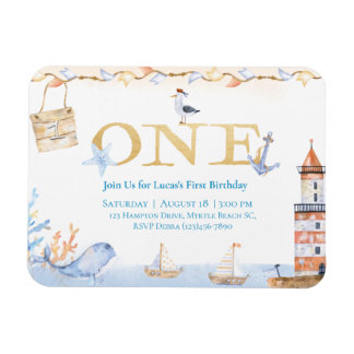 Eerste verjaardag boys Nautical Blue Lighthouse Magneet