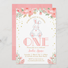 Eerste verjaardag Bunny Birthday Blush Pink Gold Kaart