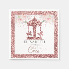 Eerste verjaardag Carrousel Floral Glitter Servet