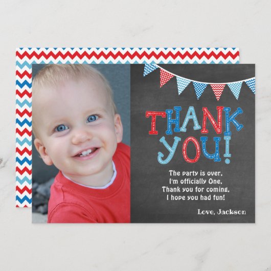 Eerste verjaardag Chalkboard Hartelijk dank | Jong Bedankkaart (Voorkant / Achterkant)