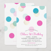 EERSTE VERJAARDAG confetti spots roze mint aqua go Kaart (Voorkant / Achterkant)