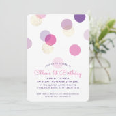 EERSTE VERJAARDAG confetti vlekken roze paarse gou Kaart (Staand voorkant)