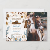 Eerste verjaardag Cowboy foto uitnodiging (Voorkant)