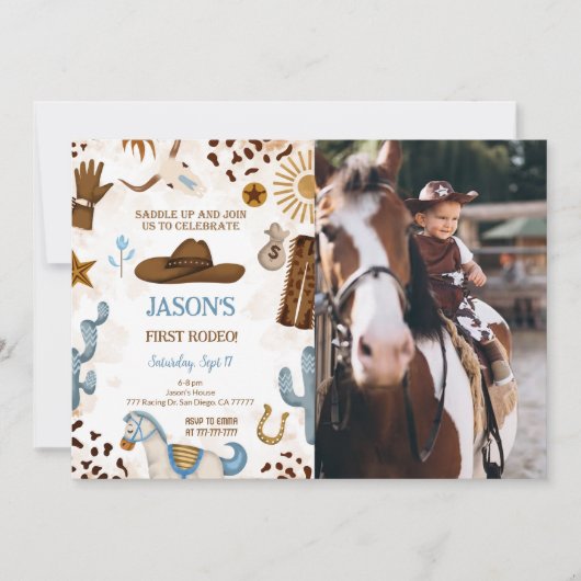 Eerste verjaardag Cowboy foto uitnodiging (Voorkant)