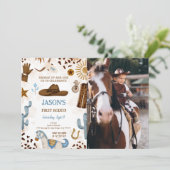 Eerste verjaardag Cowboy foto uitnodiging (Staand voorkant)