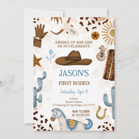 Eerste verjaardag Cowboy uitnodiging (Voorkant)