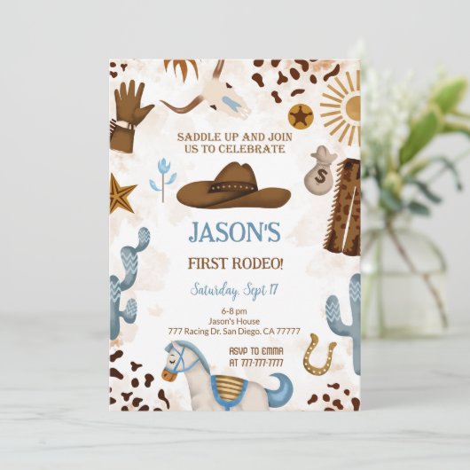Eerste verjaardag Cowboy uitnodiging (Staand voorkant)