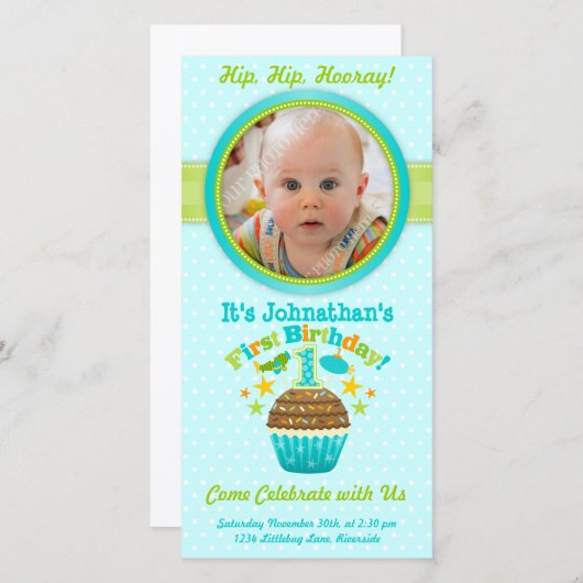 Eerste verjaardag Cupcake (jongen) (Voorkant / Achterkant)