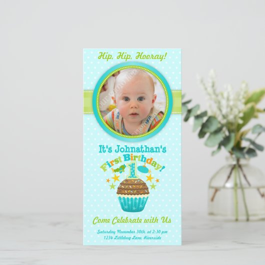 Eerste verjaardag cupcake (jongen) (Staand voorkant)