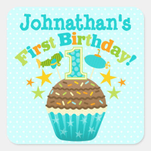 Eerste verjaardag Cupcake (jongens) Vierkante Sticker