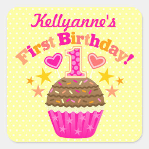 Eerste verjaardag Cupcake (meisjes) Vierkante Sticker