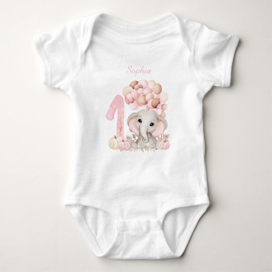Eerste verjaardag Cute Elephant Herfst Girl Bodysu Romper (Voorkant)