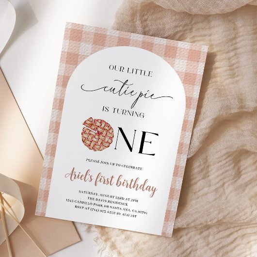 Eerste verjaardag Cutie Pie met perzik gingham fee Kaart