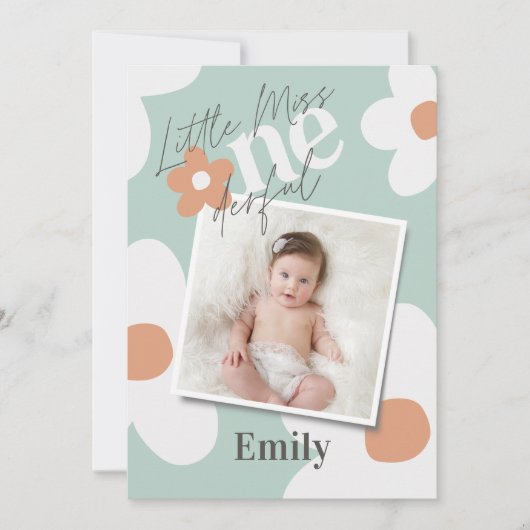 Eerste verjaardag daisy boho foto turquoise sinaas kaart (Voorkant)