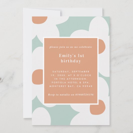 Eerste verjaardag daisy boho foto turquoise sinaas kaart (Achterkant)