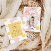 Eerste verjaardag daisy boho retro foto roze geel kaart