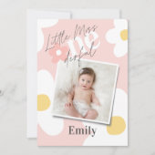 Eerste verjaardag daisy boho retro foto roze geel kaart (Voorkant)