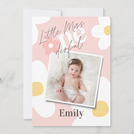 Eerste verjaardag daisy boho retro foto roze geel kaart (Voorkant)