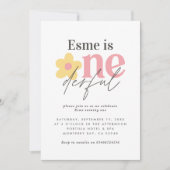 Eerste verjaardag daisy boho retro roze gele giral kaart (Voorkant)