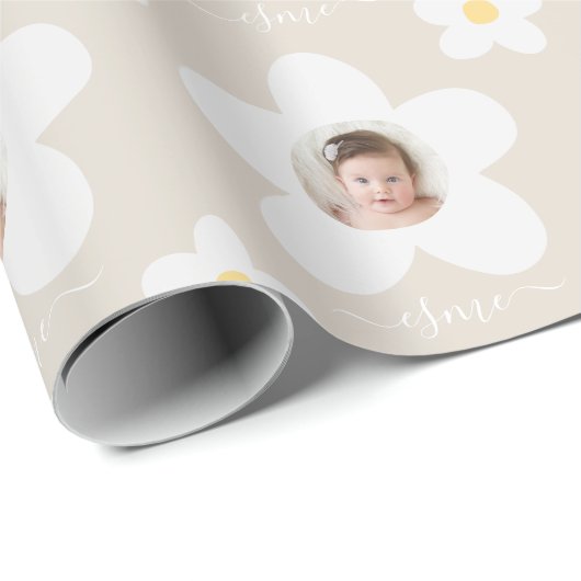 Eerste verjaardag: daisy boho retro terracotta nat cadeaupapier (Rol Hoek)