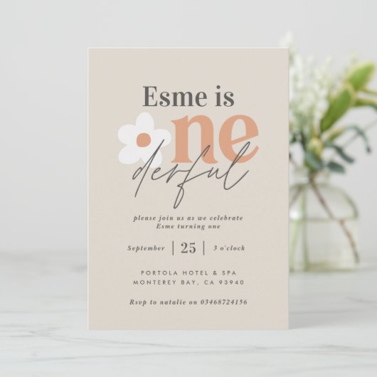 Eerste verjaardag: daisy boho retro terracotta nat kaart (Staand voorkant)