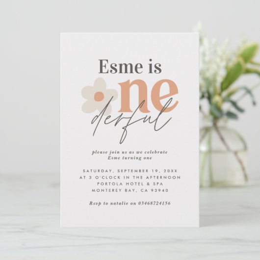 Eerste verjaardag: daisy boho retro terracotta nat kaart (Staand voorkant)